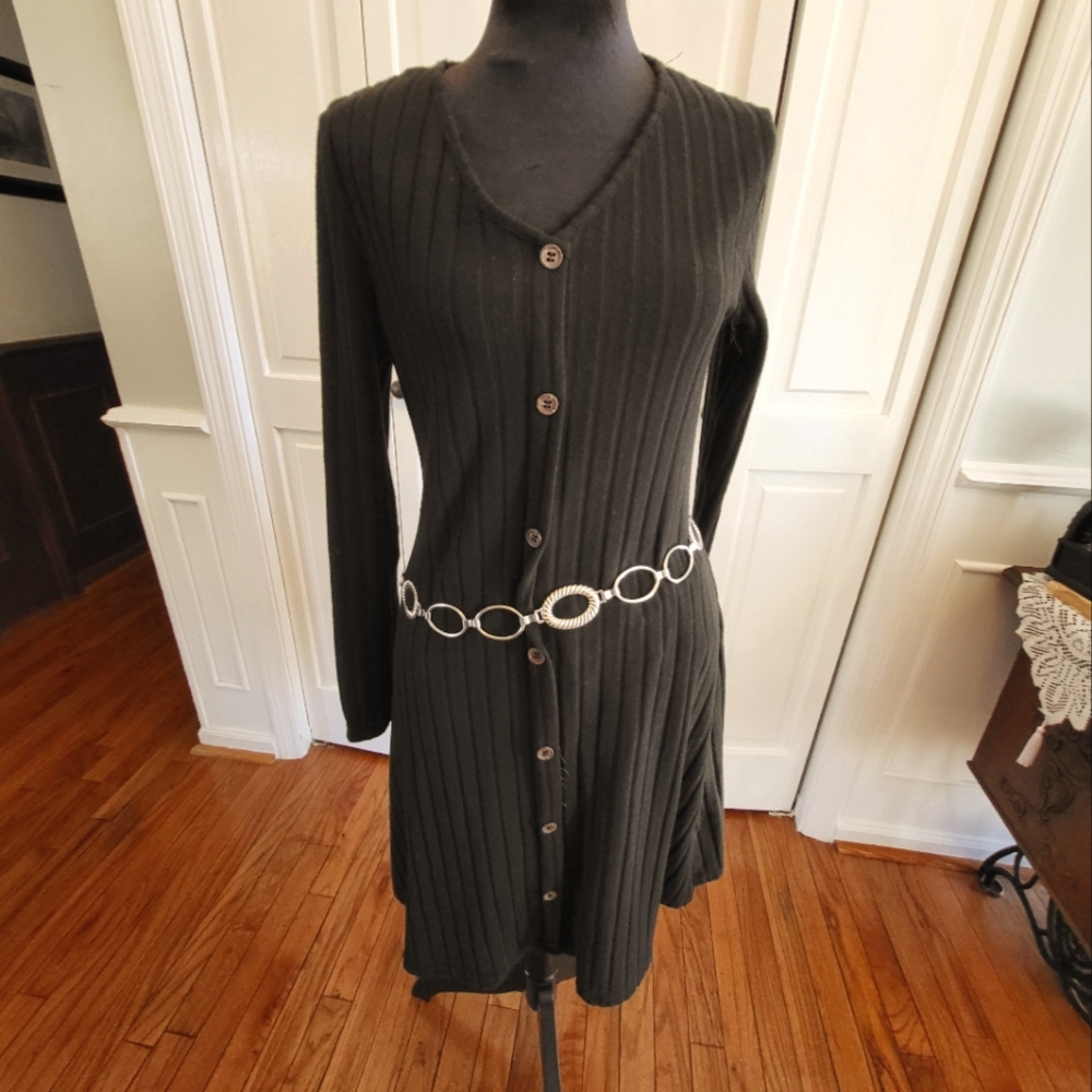 NWOT Black Ribbed Button-Up Sweater Mini Dress S Minimal Goth Emo